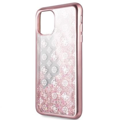 Guess Peony Liquid Glitter Case - дизайнерски кейс с висока защита за iPhone 11 Pro Max (розов) 3