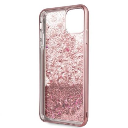 Guess Peony Liquid Glitter Case - дизайнерски кейс с висока защита за iPhone 11 Pro Max (розов) 4