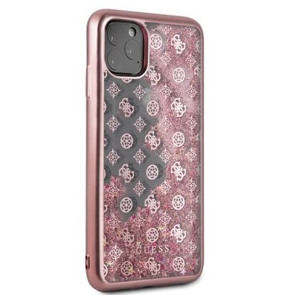 Guess Peony Liquid Glitter Case - дизайнерски кейс с висока защита за iPhone 11 Pro Max (розов) 5
