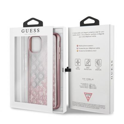 Guess Peony Liquid Glitter Case - дизайнерски кейс с висока защита за iPhone 11 Pro Max (розов) 7