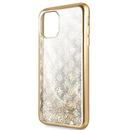 Guess Peony Liquid Glitter Case - дизайнерски кейс с висока защита за iPhone 11 Pro Max (златист) 2