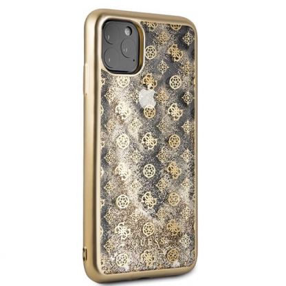 Guess Peony Liquid Glitter Case - дизайнерски кейс с висока защита за iPhone 11 Pro Max (златист) 4