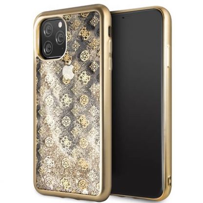 Guess Peony Liquid Glitter Case - дизайнерски кейс с висока защита за iPhone 11 Pro Max (златист) 7