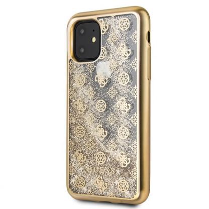 Guess Peony Liquid Glitter Case - дизайнерски кейс с висока защита за iPhone 11 (златист) 2