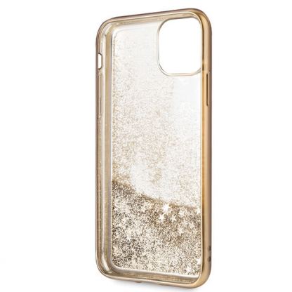 Guess Peony Liquid Glitter Case - дизайнерски кейс с висока защита за iPhone 11 (златист) 4