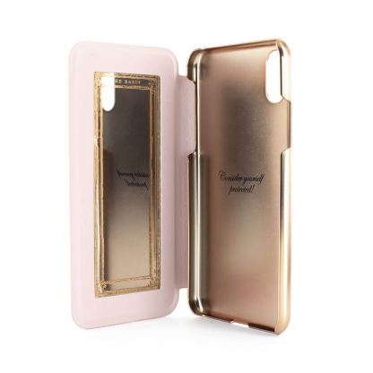 Ted Baker Book Case - дизайнерски кожен калъф с огледало за iPhone XR (бял) 5