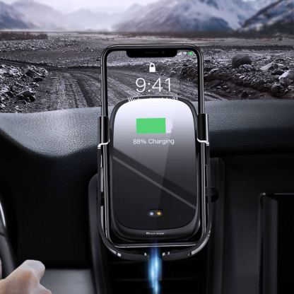 Baseus Rock Solid Wireless Charger Car Mount - поставка за радиатора на кола с безжично зареждане за Qi съвместими смартфони (черен) 8