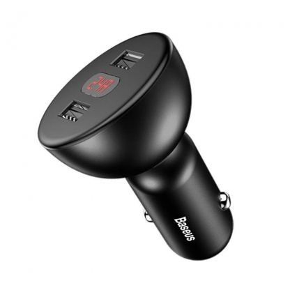 Baseus Shake Head Dual USB Car Charger - зарядно за кола с два USB изхода и дисплей за зареждане на мобилни устройства (черен) 2