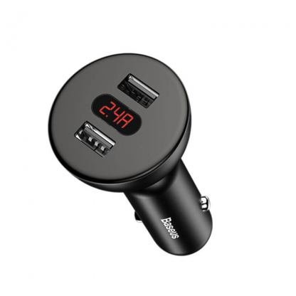 Baseus Shake Head Dual USB Car Charger - зарядно за кола с два USB изхода и дисплей за зареждане на мобилни устройства (черен) 3