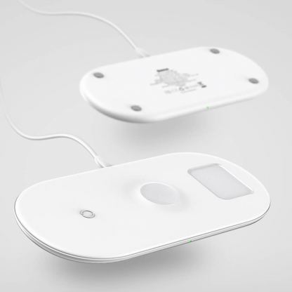 Baseus 3in1 Wireless Charger - тройна поставка (пад) с Fast Charge технология за безжично зареждане за Qi съвместими устройства, Apple Watch и Apple Airpods (бял) 4