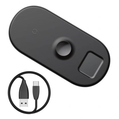 Baseus 3in1 Wireless Charger - тройна поставка (пад) с Fast Charge технология за безжично зареждане за Qi съвместими устройства, Apple Watch и Apple Airpods (черен) 2