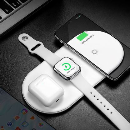 Baseus 3in1 Wireless Charger - тройна поставка (пад) с Fast Charge технология за безжично зареждане за Qi съвместими устройства, Apple Watch и Apple Airpods (черен) 7