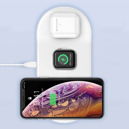 Baseus 3in1 Wireless Charger - тройна поставка (пад) с Fast Charge технология за безжично зареждане за Qi съвместими устройства, Apple Watch и Apple Airpods (черен) 8