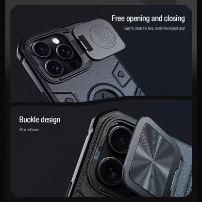 Хибриден удароустойчив кейс с пръстен против изпускане за iPhone 16 Pro Max - Nillkin Armor Prop Magnetic With Stand (черен) 7