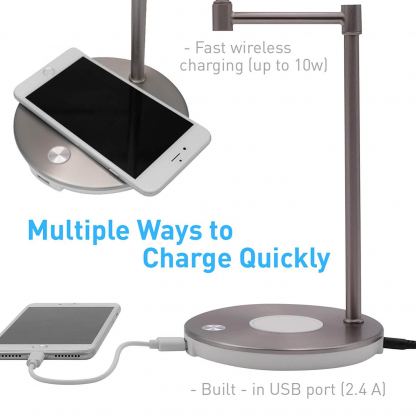 Macally Table LED Table Lamp - настолна LED лампа с Qi безжично зареждане х USB-A изход за зареждане на мобилни устройства 6