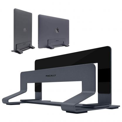 Macally Vertical Laptop Stand - вертикална стоманена поставка за MacBook и лаптопи (тъмносив)  2