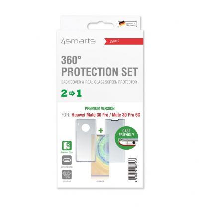 4smarts 360° Case Friendly Premium Protection Set - тънък силиконов кейс и стъклено защитно покритие за дисплея на Huawei Mate 30 Pro, Mate 30 Pro 5G (прозрачен) 2