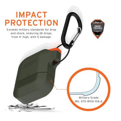 Urban Armor Gear Soft Touch Waterproof Silicone Hang Case - водо и удароустойчив силиконов калъф с карабинер за Apple Airpods (тъмнозелен) 2