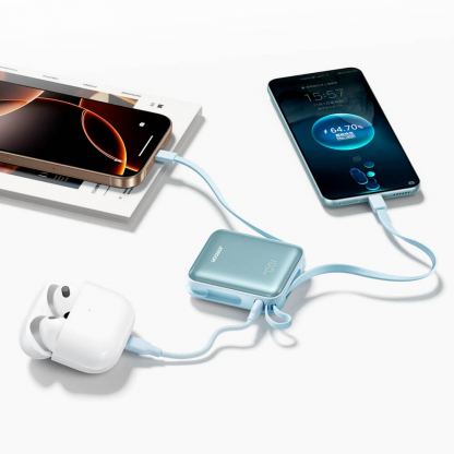 Външна батерия с вградени USB-C и Lightning кабели и USB-C порт и технология за бързо зареждане - Joyroom JR-PBF27 Portable Power Bank 22.5W 10000 mAh (син) 6
