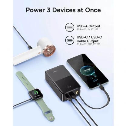 Външна батерия 10000 mAh с вграден USB-C кабел и 1xUSB-C, 1xUSB-A портове - Baseus EnerFill FC51 Bipow 2 Pro Digital Display Power Bank With USB-C Cable 22.5W 30000mAh (черен) 3