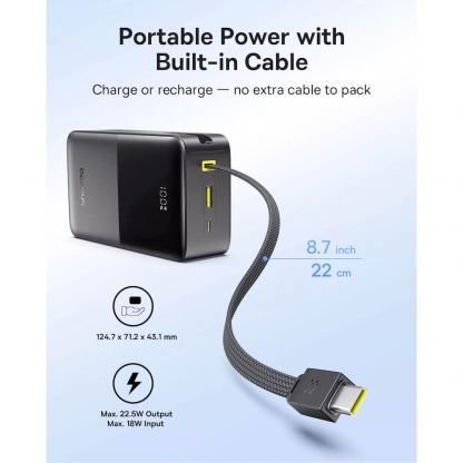 Външна батерия 10000 mAh с вграден USB-C кабел и 1xUSB-C, 1xUSB-A портове - Baseus EnerFill FC51 Bipow 2 Pro Digital Display Power Bank With USB-C Cable 22.5W 30000mAh (черен) 6