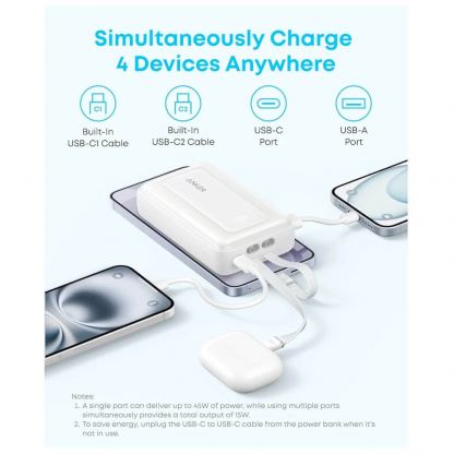 Външна батерия с вградени USB-C кабели и USB-C, USB-A портове и технология за бързо зареждане - Anker Zolo Power Bank 45W 20000 mAh (черен) 5