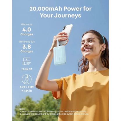 Външна батерия с вградени USB-C кабели и USB-C, USB-A портове и технология за бързо зареждане - Anker Zolo Power Bank 45W 20000 mAh (черен) 6