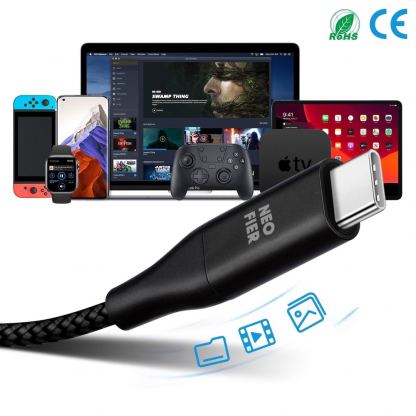 Здрав кабел с въжена оплетка и бързо зареждане за устройства с USB-C порт - Neofier Braided USB-C to USB-C Fast Charging Cable 60W (100 см) (черен) 6