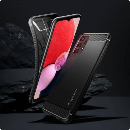 Тънък качествен силиконов (TPU) калъф за Samsung Galaxy A13 4G - Spigen Rugged Armor Case (черен) 12
