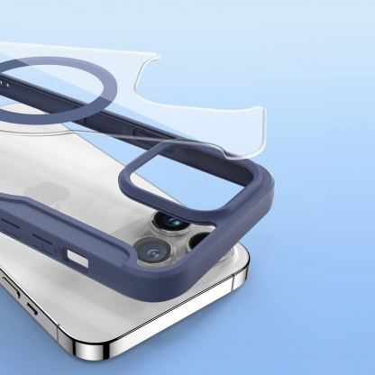 Удароустойчив хибриден кожен кейс с отделение за карти и MagSafe за iPhone 15 Pro Max - Dux Ducis Skin X Pro Magnetic Wallet Case (син-прозрачен) 9