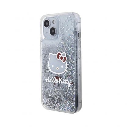 Дизайнерски кейс с висока защита за iPhone 15 - Hello Kitty Liquid Glitter Electroplating Head Logo Case (прозрачен-сребрист) 2
