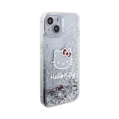 Дизайнерски кейс с висока защита за iPhone 15 - Hello Kitty Liquid Glitter Electroplating Head Logo Case (прозрачен-сребрист) 4