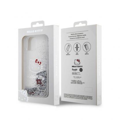Дизайнерски кейс с висока защита за iPhone 15 - Hello Kitty Liquid Glitter Electroplating Head Logo Case (прозрачен-сребрист) 7