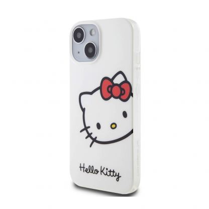 Дизайнерски силиконов кейс за iPhone 15 - Hello Kitty IML Head Logo Case (бял) 2