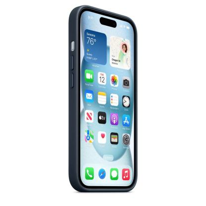 Оригинален текстилен кейс с MagSafe за iPhone 15 Plus (син)  - Apple iPhone FineWoven Case with MagSafe 4
