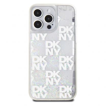 Дизайнерски кейс с висока защита за iPhone 15 Pro Max - DKNY Liquid Glitter Checkered Pattern Case (прозрачен) 2