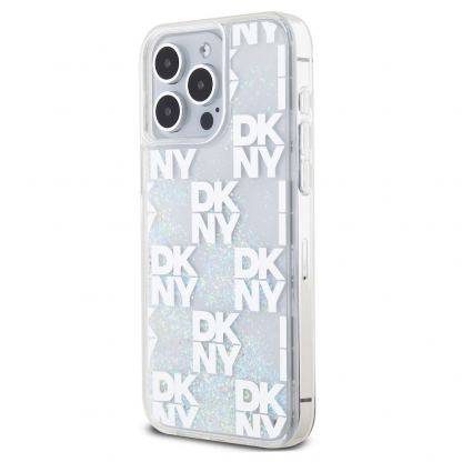 Дизайнерски кейс с висока защита за iPhone 15 Pro Max - DKNY Liquid Glitter Checkered Pattern Case (прозрачен) 3