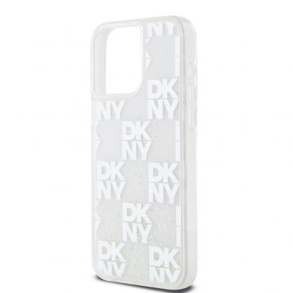 Дизайнерски кейс с висока защита за iPhone 15 Pro Max - DKNY Liquid Glitter Checkered Pattern Case (прозрачен) 4