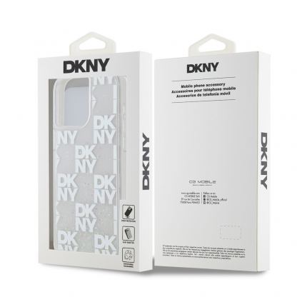 Дизайнерски кейс с висока защита за iPhone 15 Pro Max - DKNY Liquid Glitter Checkered Pattern Case (прозрачен) 6