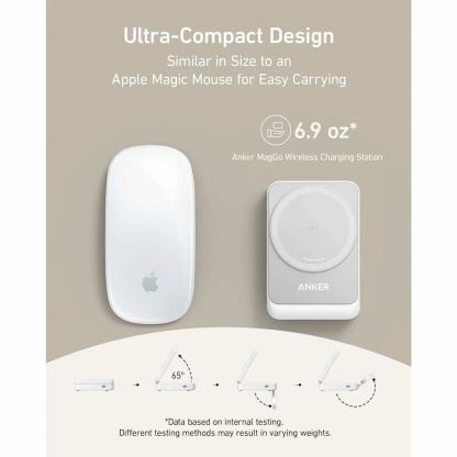 Преносима тройна поставка (пад) за безжично зареждане за iPhone с MagSafe, Apple Watch, AirPods и Qi съвместими мобилни устройства - Anker MagGo 3-in-1 MagSafe Qi2 Pocket Charger (бял) 6
