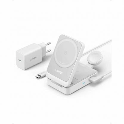 Преносима тройна поставка (пад) за безжично зареждане за iPhone с MagSafe, Apple Watch, AirPods и Qi съвместими мобилни устройства - Anker MagGo 3-in-1 MagSafe Qi2 Pocket Charger (черен) 8