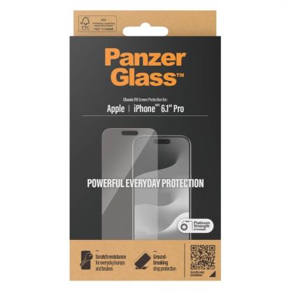 Стъклено защитно покритие за дисплея на iPhone 15 Pro - PanzerGlass Screen Protector Classic Fit (прозрачен) 4