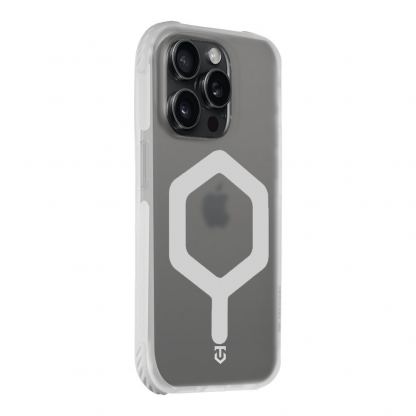 Хибриден удароустойчив кейс с MagSafe за iPhone 15 Pro - Tactical MagForce Hexagon Cover (бял-прозрачен) 2