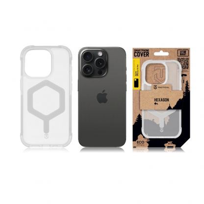 Хибриден удароустойчив кейс с MagSafe за iPhone 15 Pro - Tactical MagForce Hexagon Cover (бял-прозрачен) 6