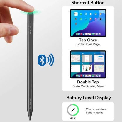 Професионална писалка за Apple iPad 11 (2025), iPad 10 (2022), iPad Air 13 (2024,2025), iPad Air 11 (2024,2025), iPad Pro 13 (2024,2025), iPad Pro 12.9 (2018-2022), iPad Pro 11 (2018-2025) - ESR Geo Digital Stylus (черен) 3