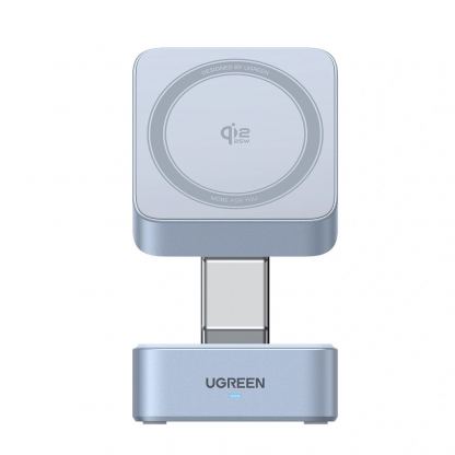 Двойна поставка (пад) за безжично зареждане за iPhone с Magsafe и AirPods - Ugreen Qi2 MagFlow 2-in-1 Inductive Charger 25W (син) 2