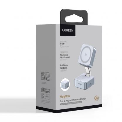 Двойна поставка (пад) за безжично зареждане за iPhone с Magsafe и AirPods - Ugreen Qi2 MagFlow 2-in-1 Inductive Charger 25W (син) 8