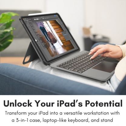 Полиуретанов калъф, клавиатура, тракпад и поставка за iPad Pro 11 (2025), iPad Pro 11 (2024) - Macally Wireless Touchpad Keyboard Case US (черен) 3