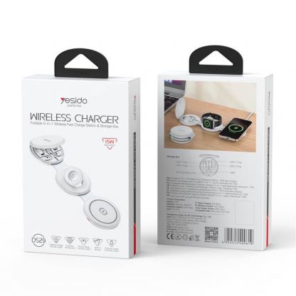 Сгъваема двойна поставка (пад) за безжично зареждане за iPhone с MagSafe и Apple Watch - Yesido Foldable Wireless Charging Station (бял) 7