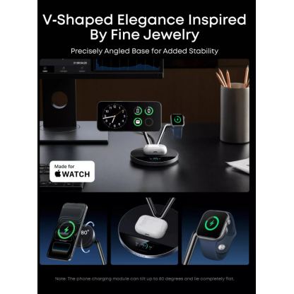 Преносима тройна поставка (пад) за безжично зареждане за iPhone с MagSafe, Apple Watch, AirPods - Anker Wireless Prime 3 in 1 MagCo AirCool 25W 3